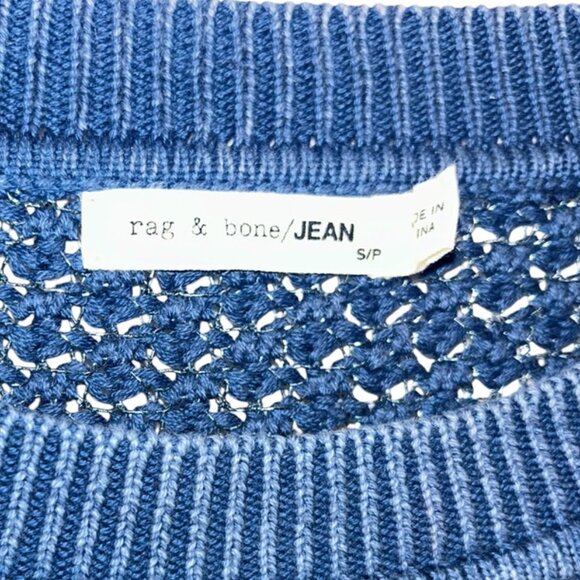 rag & bone chambray indigo blue garment dyed silver sparkle crochet swea… - Picture 2 of 3